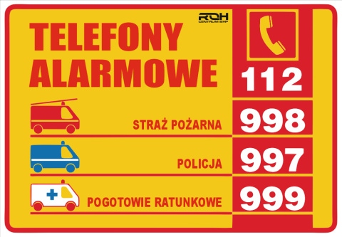 Tabliczka telefonów alarmowych - Znak informacyjny 34x23,5cm