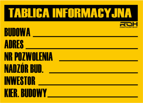 Budowlana Tablica Informacyjna BHP 70x50cm